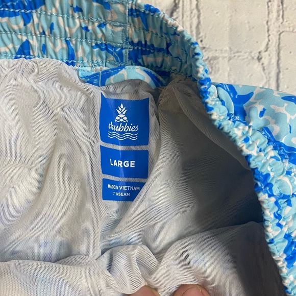 Chubbies Light Blue Shark Pattern Swim Trunks - Picture 3 of 7